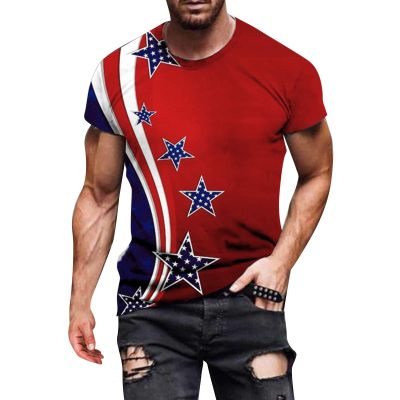 QWENTMTNTY Mens Graphic T-Shirts Patriotic Muscle Short Sleeve Tees Summer Athletic Fitness American Flag Personality Shirt
