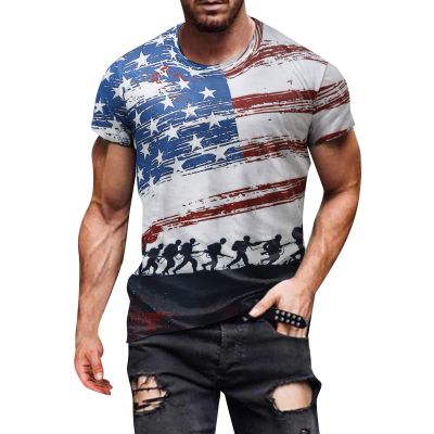 QWENTMTNTY Mens Graphic T-Shirts Patriotic Muscle Short Sleeve Tees Summer Athletic Fitness American Flag Personality Shirt