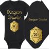 Gaming Baby Onesie and Bib - Dungeon Crawler with Dice - Solid D20 Die (12-18 Month - Black Fabric - Gold Design) view 1