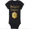 Gaming Baby Onesie and Bib - Dungeon Crawler with Dice - Solid D20 Die (12-18 Month - Black Fabric - Gold Design) view 4