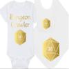 Gaming Baby Onesie and Blanket - Dungeon Crawler with Dice - Solid D20 Die (0-3 Month - White Fabric - Gold Design) view 1