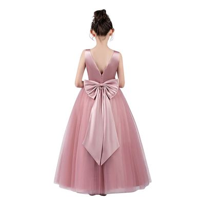 5-14 Girls Bowknot Backless Formal Party Wedding Tulle Dress Pageant Gown Princess Birthday Party Prom Ball Gown Bean Pink 9-10 Years