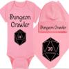 Gaming Baby Onesie and Blanket - Dungeon Crawler with Dice - Solid D20 Die (12-18 Month - Pink Fabric - Black Design) view 1