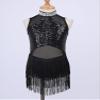 Aislor Kids Girls Mesh Splice Rhinestone Sleeveless Tassel Dress Samba Jazz Tap Modern Latin Salsa Ballroom Dancewear Black 12 Years view 3