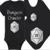 Gaming Baby Onesie and Bib - Dungeon Crawler with Dice - Solid D20 Die (3-6 Month - Black Fabric - Silver Design) view 1