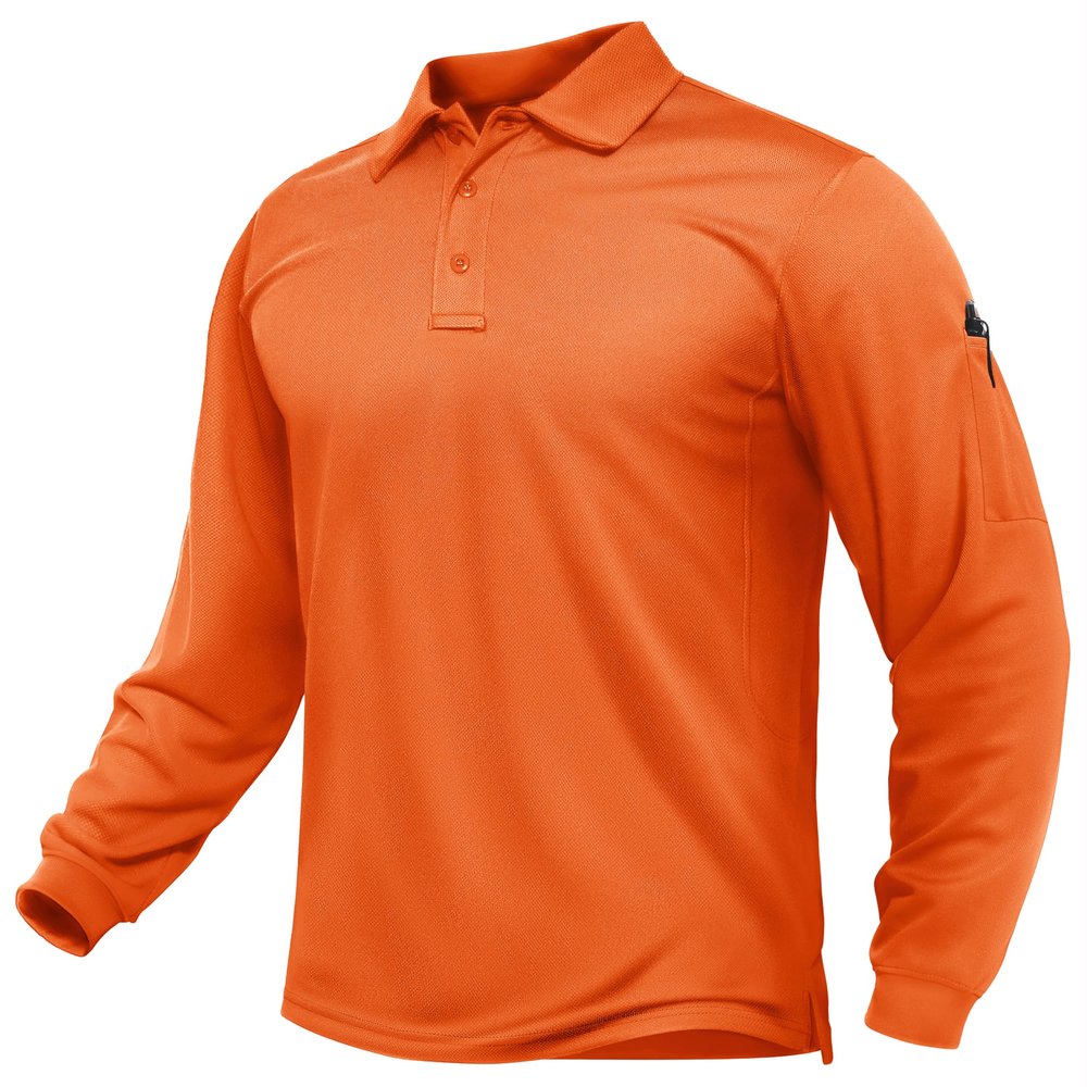TACVASEN Men's Long Sleeve Polo Shirts Quick Dry Tactical Golf Collared Lightweight Work Breathable Moisture Wicking Outdoor Orange S