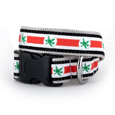 THE WORTHY DOG Ohio State Helmet Decal Dog Collar  Durable Nylon with Woven Ribbon & Quick-Release Buckle, Multicolored, Small