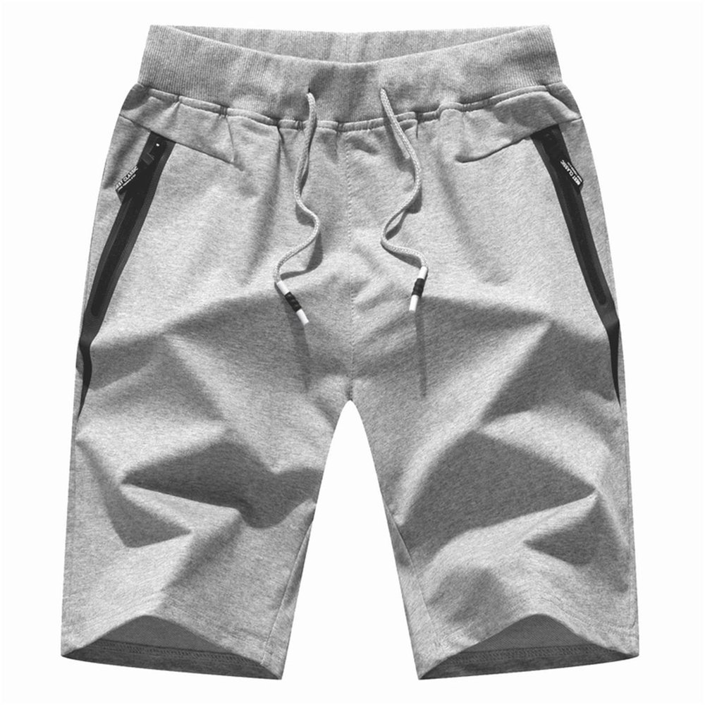 JXGSGOGO Mens Casual Workout Shorts Drawstring Waist with Zipper Pockets Grey US L (Style-C)