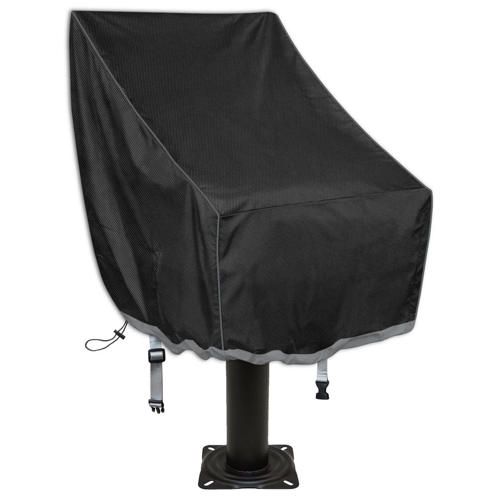 Boat Seat Cover, 600D waterproof captains chair boat seat cover, Resistant to Fading Pedestal Pontoon Chair Seat Cover, Full Length Protection for Your Helm Chair Cover, Black, 24"L x 22"W x 25"H