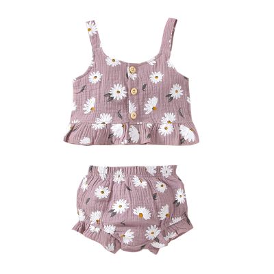 One opening 6M-5T Baby Girl Shorts Set Daisy Crop Vest Tank Tees Tops Short Pants Set Outfit Toddler Girl Summer Clothes (Purple girls shorts, 18-24 months)