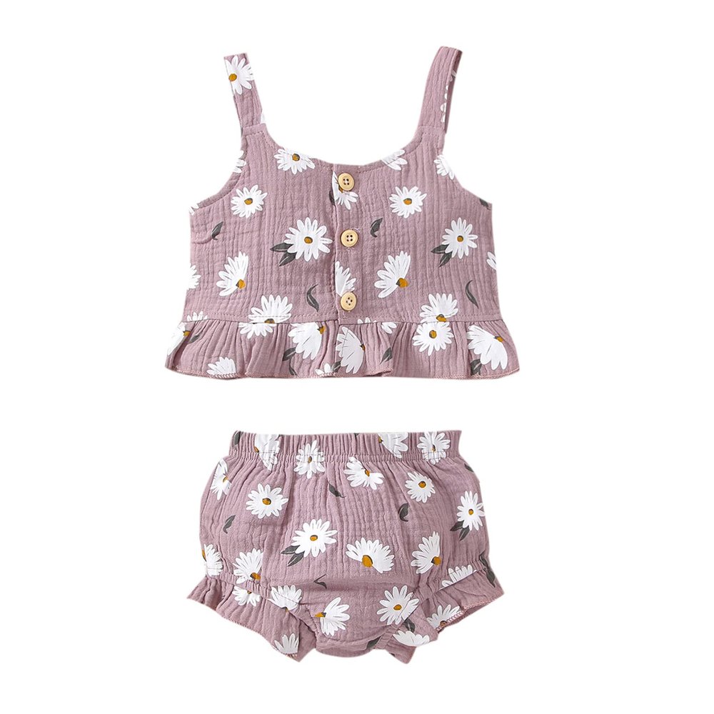 One opening 6M-5T Baby Girl Shorts Set Daisy Crop Vest Tank Tees Tops Short Pants Set Outfit Toddler Girl Summer Clothes (Purple girls shorts, 18-24 months)