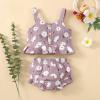 One opening 6M-5T Baby Girl Shorts Set Daisy Crop Vest Tank Tees Tops Short Pants Set Outfit Toddler Girl Summer Clothes (Purple girls shorts, 18-24 months) view 2
