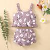 One opening 6M-5T Baby Girl Shorts Set Daisy Crop Vest Tank Tees Tops Short Pants Set Outfit Toddler Girl Summer Clothes (Purple girls shorts, 18-24 months) view 3