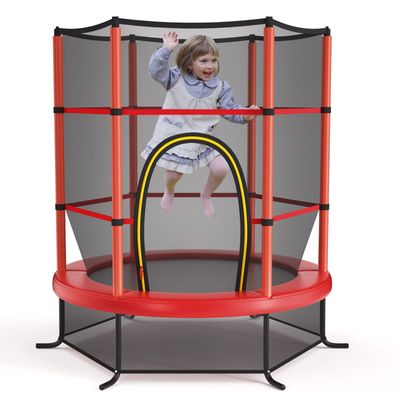 Giantex 55'' Mini Kids Trampoline With Safety Enclosure Net, ASTM Approved, No-Gap Safe Design, Easy to Assemble 4.6 Ft Outdoor Indoor Small Toddler Trampoline, Red