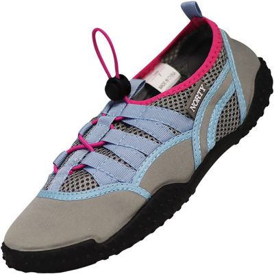 NORTY - Womens Elastic Lacing Aqua Water Shoes for Pool Beach, Surf, Snorkeling, Exercise Slip on Sock, Light Blue, Pink, Grey 41933-8B(M) US