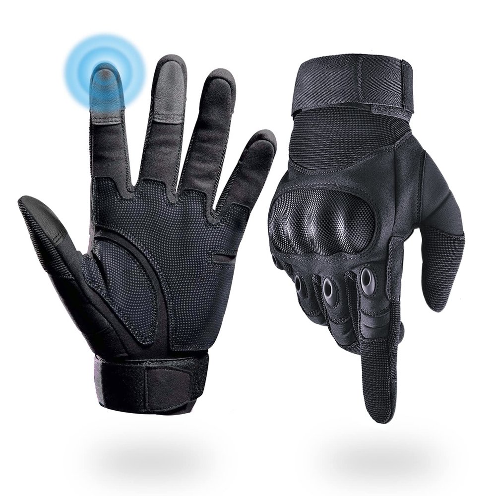 Liovoras Tactical Gloves for Men, Shooting & Motorcycle Gloves with Hard Shell Knuckle Protection & Leather Palm for Airsoft Motorcycle Cycling Paintball Sports Climbing Training Hunting