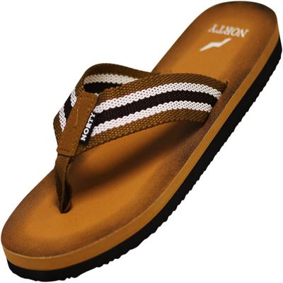 NORTY 11 Men's Thong Sandals - Comfortable Flip Flops for Men - Perfect for Beach, Pool, and Casual Wear - Camel/Brown