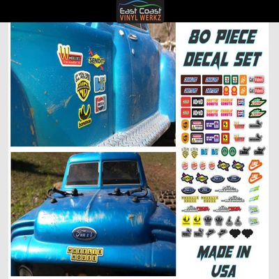 Funny Parody Vinyl Decals Stickers for RC car Truck - 80pc Set - Made for/COMPATABLE with: Axial SCX10 II Arrma Outcast Losi 5T 8ight Traxxas Xmaxx Trailfinder