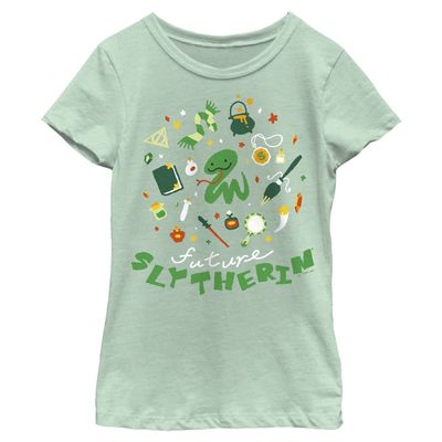 Harry Potter Girl's Slytherin Doodle T-Shirt, Mint, X-Small