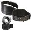 Dual Prong 10mm Thick 4" Wide Leather Cylinder Weight Lifting Belt + Set of 2 Quick Release Lock Barbell/Dumbbell Locking Collar Clamps (Medium) view 1