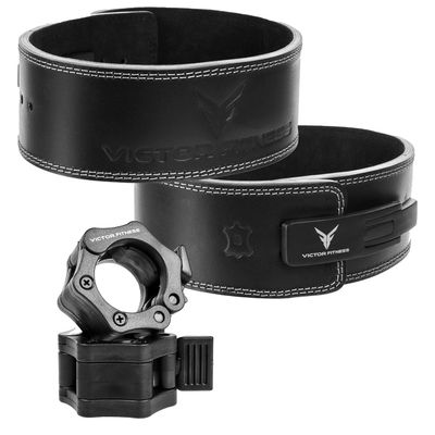 Top-Grain Leather 10mm Thick 4 Wide Quick Adjustable Metal Lever Powerlifting Belt for Men and Women (XXL) + Barbell Collars