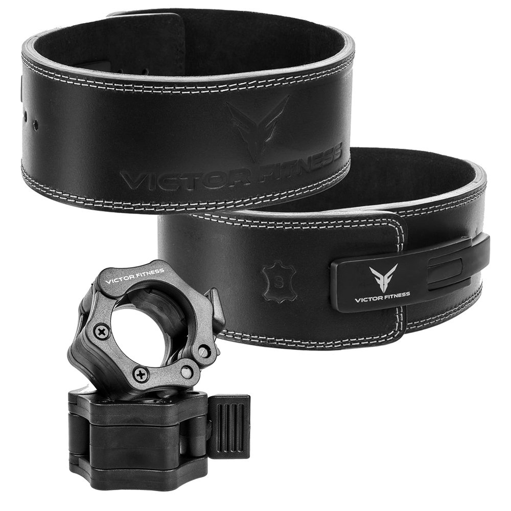 Top-Grain Leather 10mm Thick 4 Wide Quick Adjustable Metal Lever Powerlifting Belt for Men and Women (XXL) + Barbell Collars