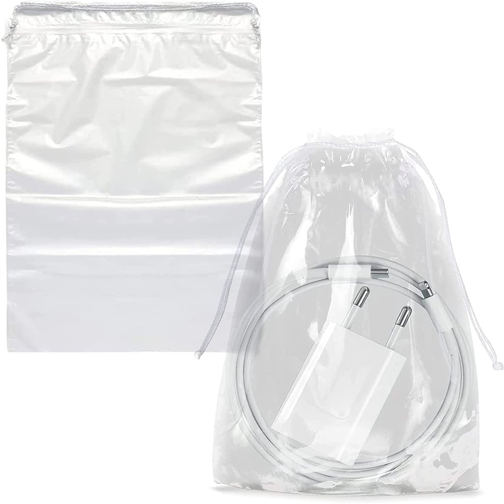 PUREVACY Clear Plastic Drawstring Bags, 5 x 8 Inches. Pack of 1000 2-Mil Polyethylene Travel Bag for Shoes. Clear Drawstring Bag with Strong Cotton Drawstrings. Waterproof Dust Bags for Shoes