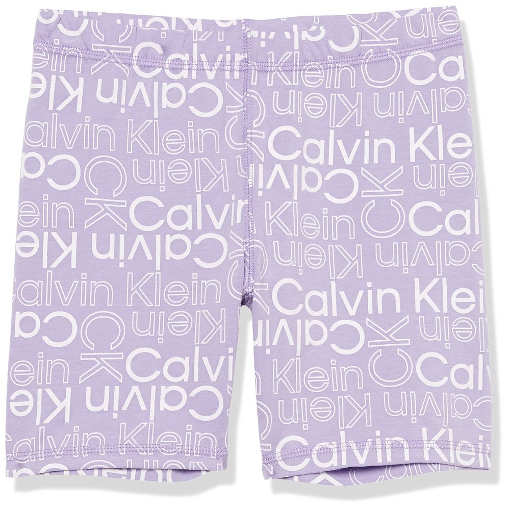 Calvin Klein Girls' Performance Bike Shorts, Soft & Stretchy with Flat Waistband & Snug Fit, Violet Tulip Logo, 16