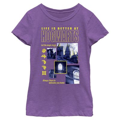 Harry Potter Girl's Hogwarts Life T-Shirt, Pur Berry, Small