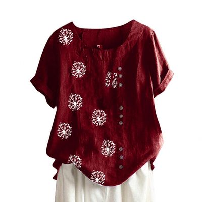 RKSTN Shirts for Women Women's Linen Shirt Womens Tops Casual Loose Blouse Button Cotton Linen T-Shirt Plus Size Pullover Shirt Daily Boho Tunic Tops Graphic Tees