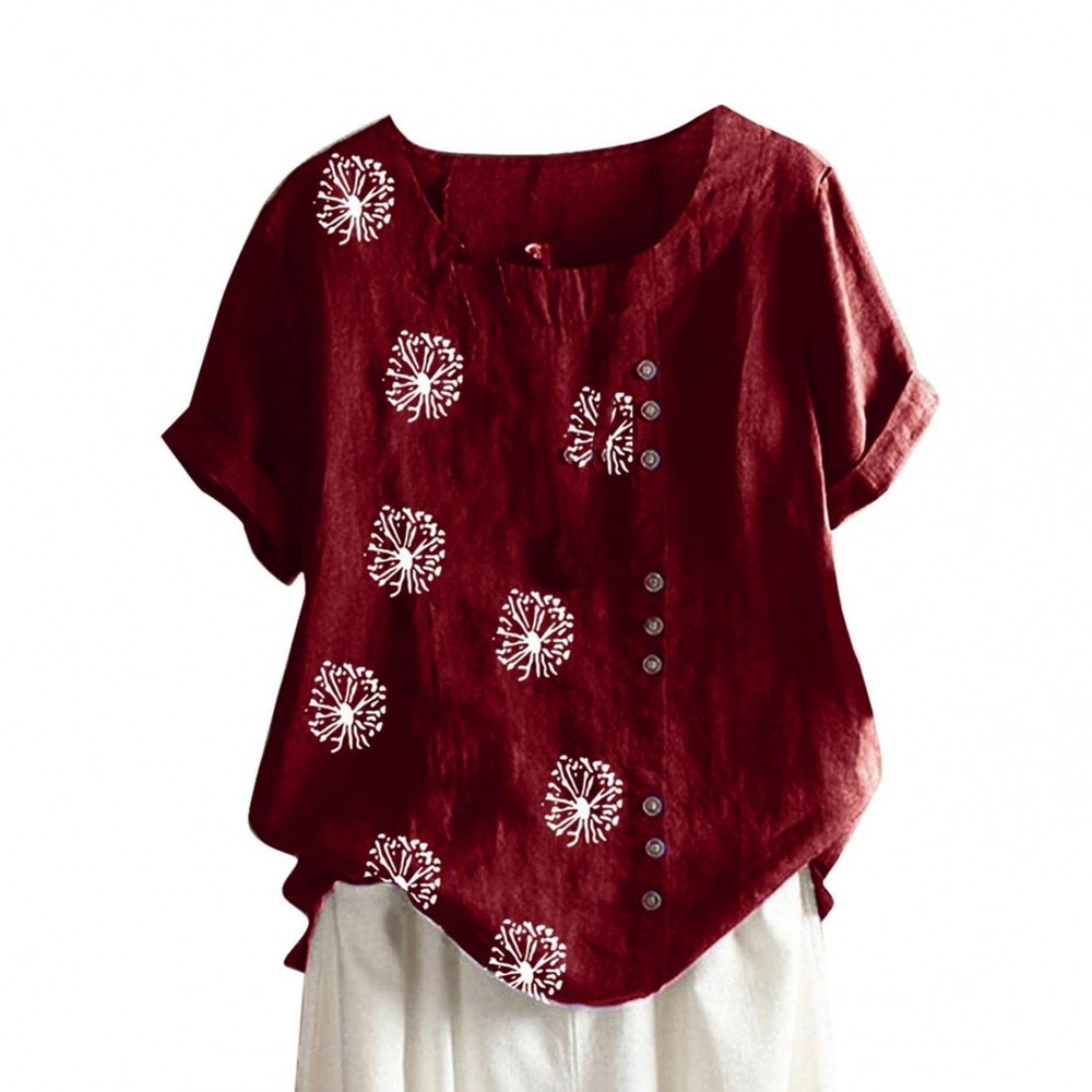RKSTN Shirts for Women Women's Linen Shirt Womens Tops Casual Loose Blouse Button Cotton Linen T-Shirt Plus Size Pullover Shirt Daily Boho Tunic Tops Graphic Tees