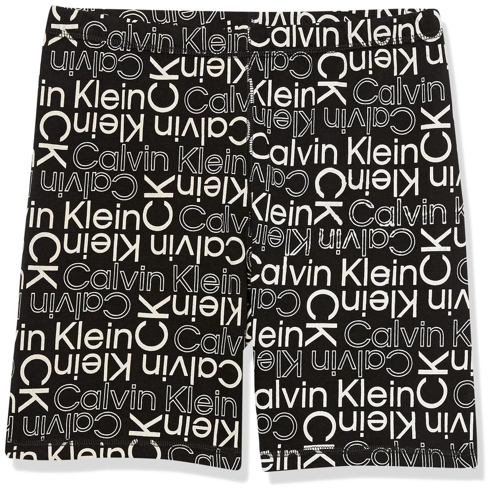 Calvin Klein Girls' Performance Bike Shorts, Soft & Stretchy with Flat Waistband & Snug Fit, Black Logo Toss, 8-10