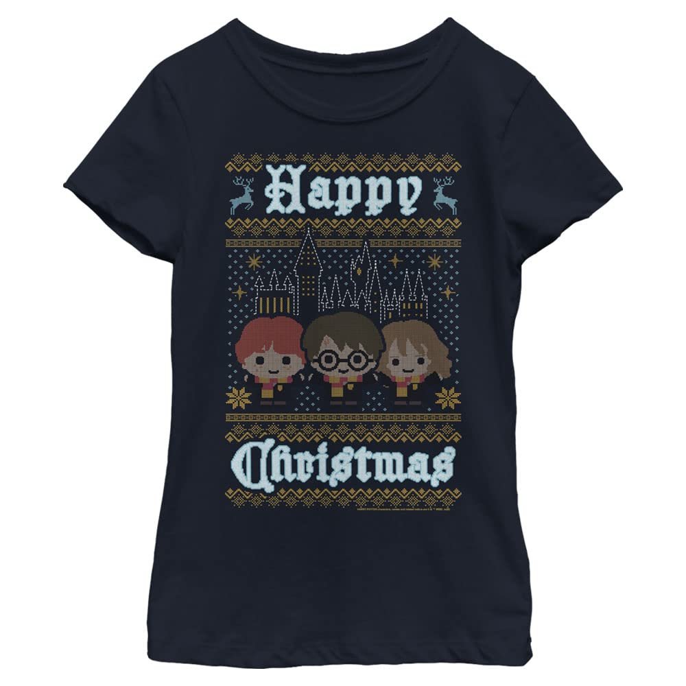Harry Potter Girl's Chibi Intarsia T-Shirt, Navy, X-Large