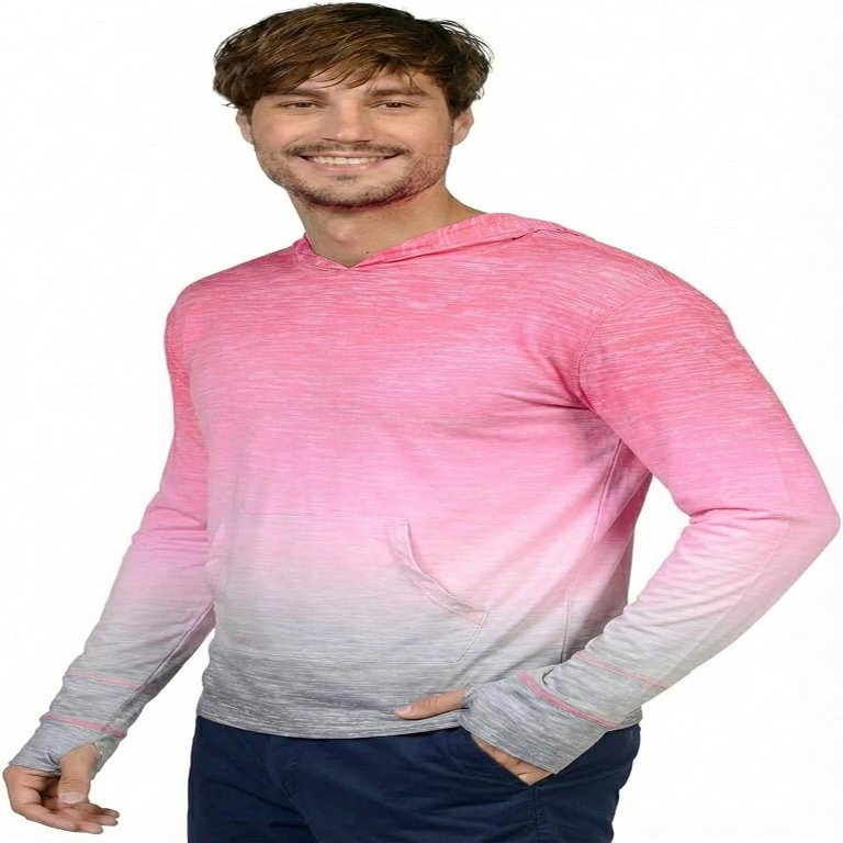 INGEAR Mens UPF 50+ Sun Hoodie  Lightweight UV Protection Shirt with Pocket, Quick-Dry SPF Rashguard for Fishing, Running, Hiking & Swimming (Pink Paradise, X-Large)