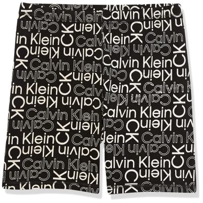 Calvin Klein Girls' Performance Bike Shorts, Soft & Stretchy with Flat Waistband & Snug Fit, Black Logo Toss, 7