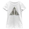 Harry Potter Girl's Deathly Hallows Text Symbol T-Shirt, White, Medium view 1