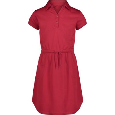 Nautica Girls' School Uniform Short Sleeve Polo Dress, Red Performance, 12-14