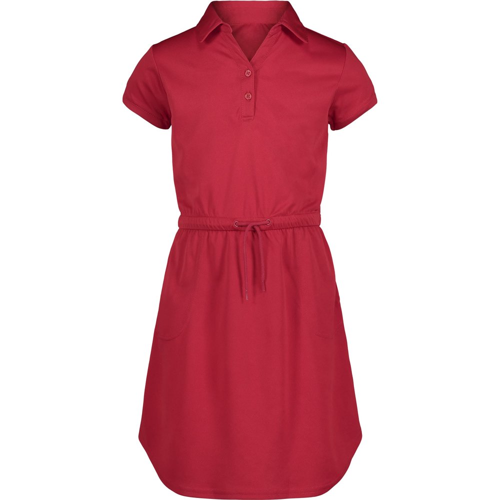 Nautica Girls' School Uniform Short Sleeve Polo Dress, Red Performance, 12-14
