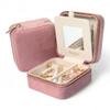 BLUTETE Travel Jewelry Box Organizer Velvet Travel Case With Mirror Ring Earrings Necklaces Storage Organizer Box (Dusty Pink) view 1