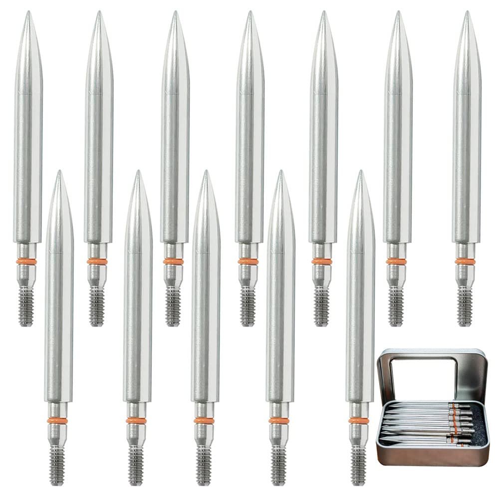 250 Grains Archery Field Points arrowheads- Practice Target & Hunting Arrows Heads,9/32 Stainless Steel Screw in Archery Field Tips and Broadheads (1 Dozen 12 PCS), 2.9*2.3*0.6