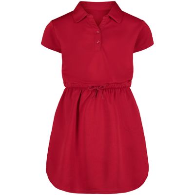Izod Girls' School Uniform Short Sleeve Performance Polo Dress, Red, 10
