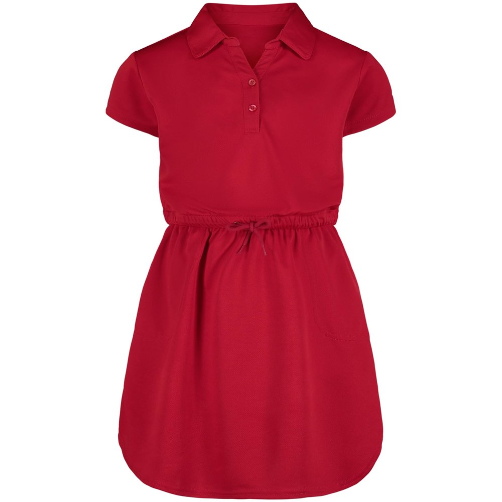 Izod Girls' School Uniform Short Sleeve Performance Polo Dress, Red, 10