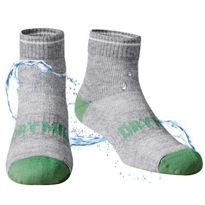 DRYMILE Active Waterproof Socks, Breathable Cushioned Running, Hiking, Winter Waterproof Socks for Men & Women - Ankle (Small, Grey/Green)