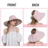 Koreshion Women Ponytail Sun Hat Reversible Fishing Hat Foldable Bowknot Summer Hat UPF 50+ Beach Cap Wide Brim Bucket Hat Pink view 2