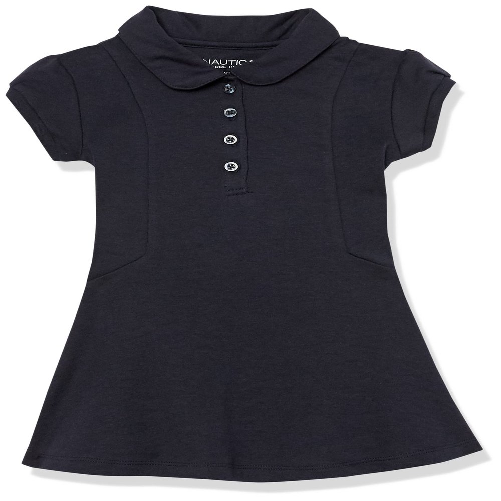 Nautica Girls' School Uniform Short Sleeve Polo Dress, Navy/Princess Seam, 2T