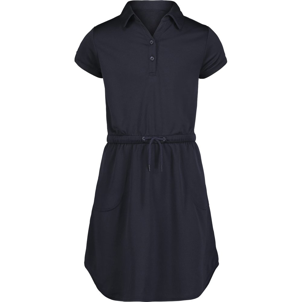 Nautica Girls' School Uniform Short Sleeve Polo Dress, Navy Performance, 12-14
