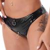 FEESHOW Women's Wetlook Faux Leather Mid Waisted Zipper Crotch Briefs Cheeky Bottoms Black Large view 1