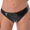 FEESHOW Women's Wetlook Faux Leather Mid Waisted Zipper Crotch Briefs Cheeky Bottoms Black Large view 2