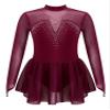 Aislor Girls Figure Roller Ice Skating Dress Long Sleeve Skirted Keyhole Back Leotards Bodysuit Ballerina Dance Dress #9Burgundy 6 Years view 1