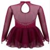 Aislor Girls Figure Roller Ice Skating Dress Long Sleeve Skirted Keyhole Back Leotards Bodysuit Ballerina Dance Dress #9Burgundy 6 Years view 2